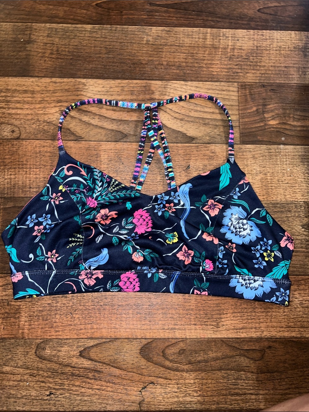 Old Navy Neon Pink & Navy Floral Strappy Bralette Women Size xl